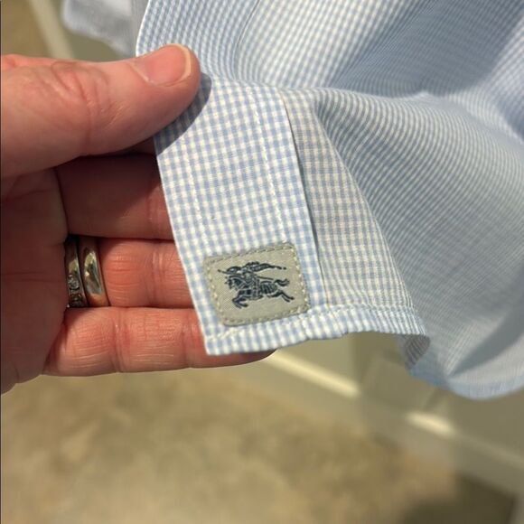 Burberry London Micro Checker Dress Shirt Light blue Classic Fit size 15.5/39 - Picture 4 of 12